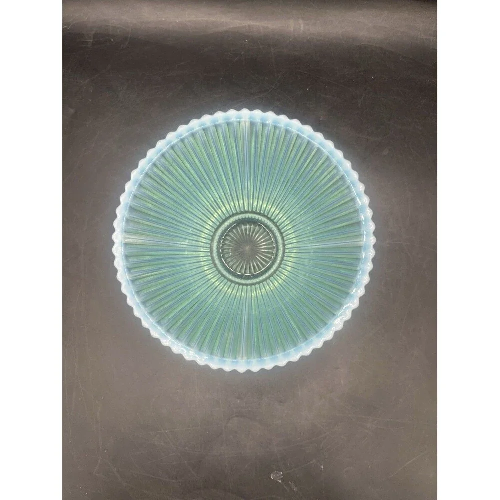 Vintage Fenton Ice Blue Opalescent Ribbed Flared Glass Bowl 7.75” USA